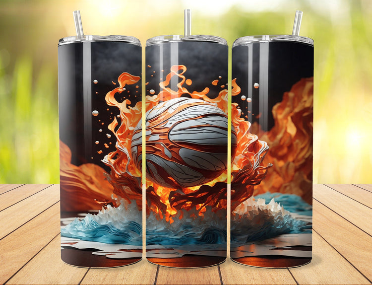 Basketball 20 oz Skinny Tumbler Wrap | Fire and Water 20 oz Skinny Tumbler Wrap | Sports 20 oz Tumbler Wrap | 3D Skinny Tumbler Wrap - Inspired BYou Home Decor
