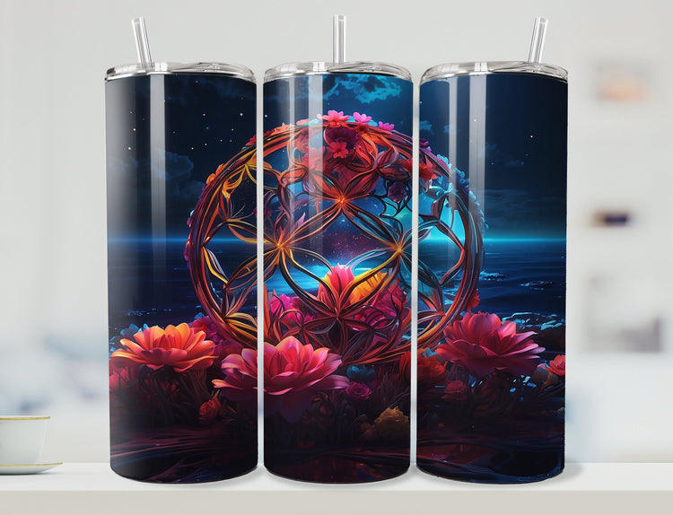 Vibrant Tumbler Wrap | Flowers Tumbler Wrap Design | Snowglobe 20 oz Skinny Tumbler Wrap | 3D Tumbler Wrap - Inspired BYou Home Decor