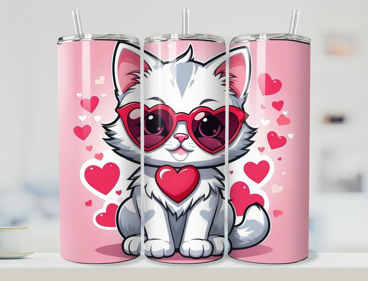 Cute Kitten Valentine Tumbler | Tumbler | Valentine’s Day Gift Tumbler | 20 oz Skinny Tumbler - Inspired BYou Home Decor