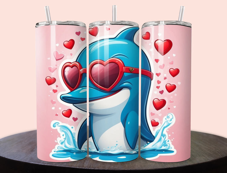 Cute Dolphin Valentine Tumbler | Tumbler | Valentine’s Day Gift Tumbler | 20 oz Skinny Tumbler - Inspired BYou Home Decor
