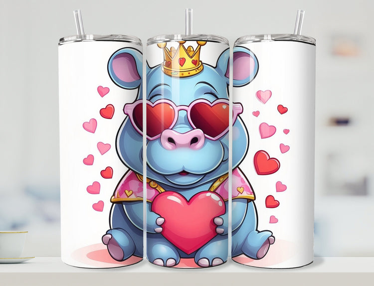 Cute Hippo Valentine Tumbler | Tumbler | Valentine’s Day Gift Tumbler | 20 oz Skinny Tumbler - Inspired BYou Home Decor