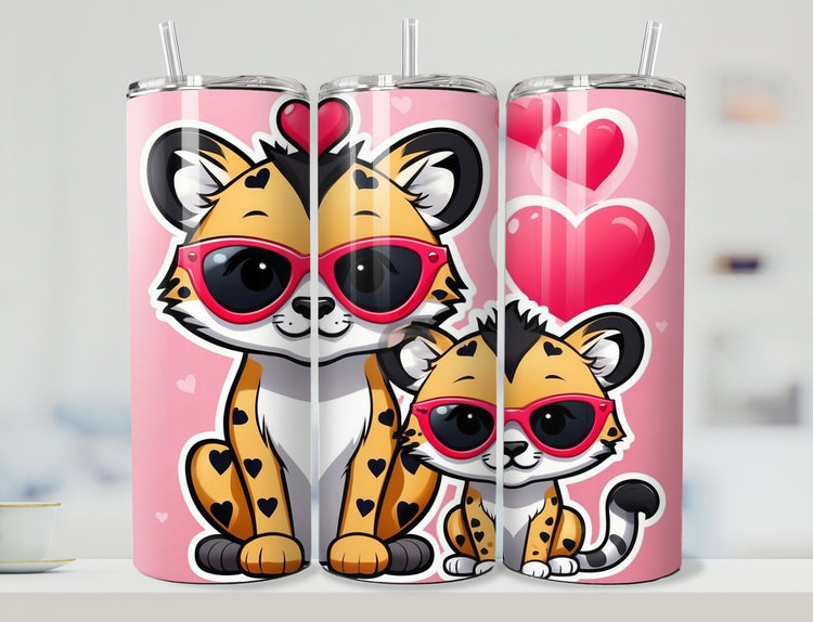 Cute Cheetah Cubs Valentine Tumbler | Tumbler | Valentine’s Day Gift Tumbler | 20 oz Skinny Tumbler - Inspired BYou Home Decor