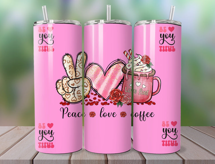 Peace and Love Valentine's Day Tumbler | Valentine Tumbler Design | Valentine’s Day Gift Tumbler - Inspired BYou Home Decor