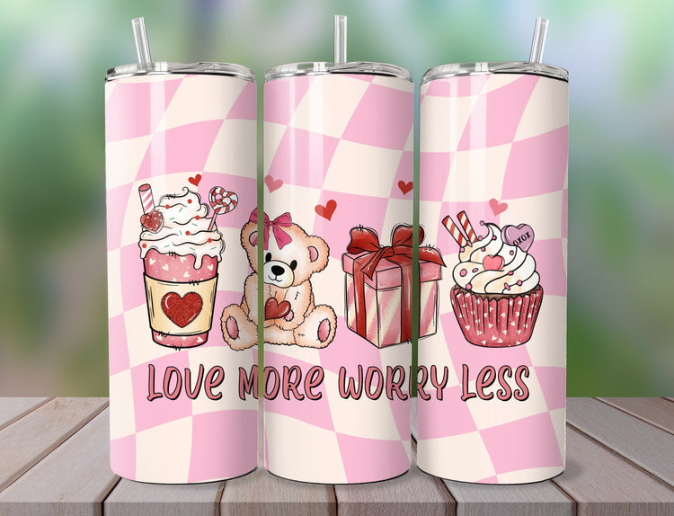Love More Worry Less Valentine's Day Tumbler | Valentine Tumbler Design | Valentine’s Day Gift Tumbler - Inspired BYou Home Decor