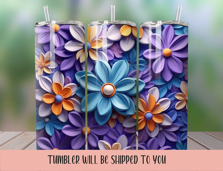 Blue Flower Tumbler, Blooming Flower Tumbler, Purple Flower tumbler, Wedding Tumbler, Purple Wedding Bouquet - Inspired BYou Home Decor