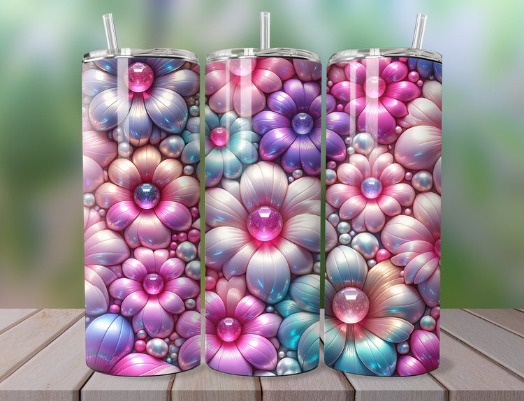 3D Floral Tumbler, Skinny 3D Flower Tumbler, Colorful flowers tumbler, Wedding Flower Tumbler - Inspired BYou Home Decor