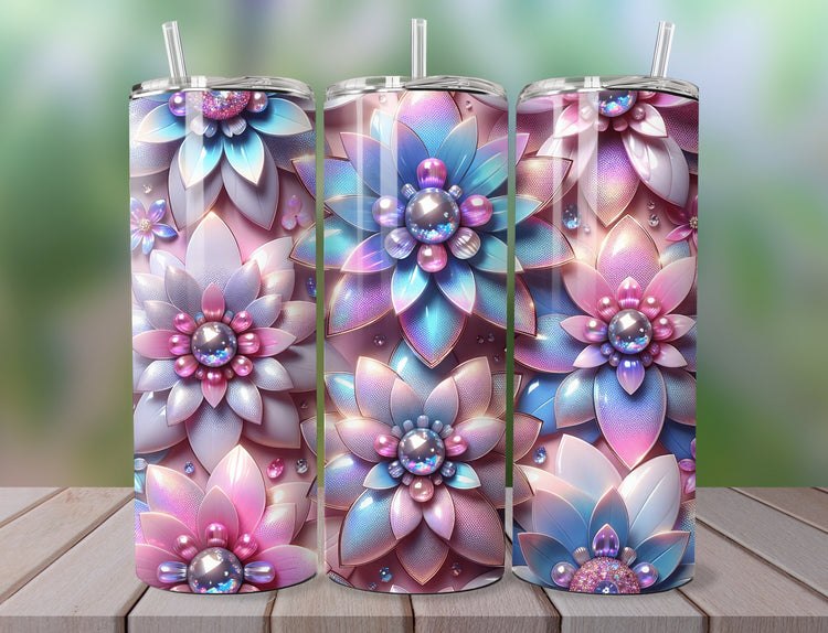 3D Blue and Purple Floral Tumbler, Pink Flower Tumbler, Pink & Purple flowers tumbler, Wedding Flower Tumbler - Inspired BYou Home Decor