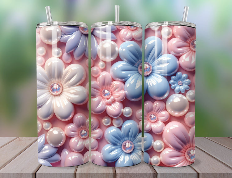 Pink & White Floral Tumbler, Pink Flower Tumbler, Purple flower tumbler, Wedding Flower Tumbler - Inspired BYou Home Decor