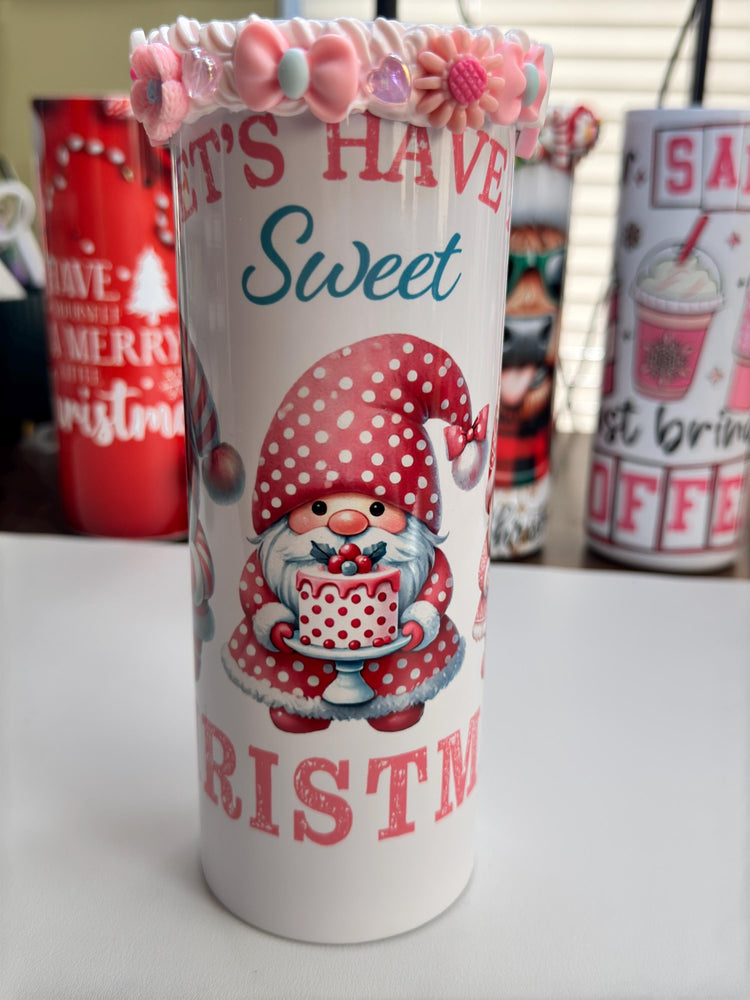 Cute Gnome Christmas 20 ounce skinny tumbler | Pink Christmas Tumbler | Christmas Gnome Tumbler with charms and rhinestones - Inspired BYou Home Decor
