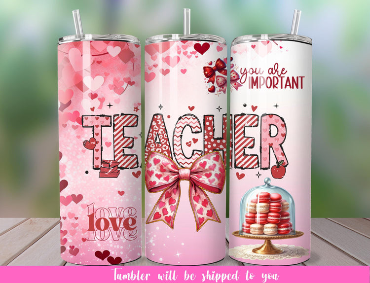 Valentine’s Day Teacher Tumbler | 20oz Skinny Tumbler with “Love” and Candy Design | Cute & Functional Teacher Gift - Inspired BYou Home Decor