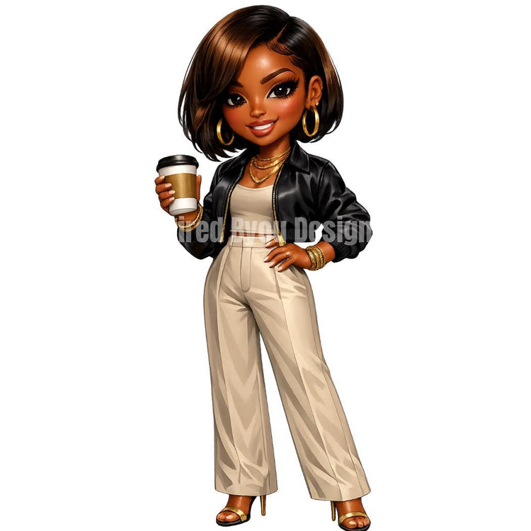 Coffee Girl Chibi PNG Collection, Black Girl Clipart, Coffee Lover PNG, Cute Coffee Black Chibi Characters, Melanin Chibi Art - Inspired BYou Home Decor