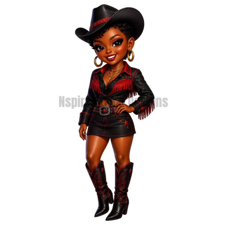 Black Cowgirl PNG | Western Chibi Girl Clipart | Cute AI Cowgirl Sublimation Designs | Digital Download for Shirts Tumblers Stickers - Inspired BYou Home Decor