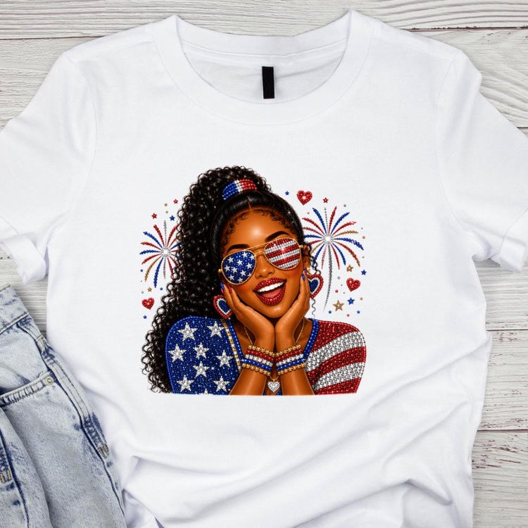 black girl Fourth of July faux bling digital download