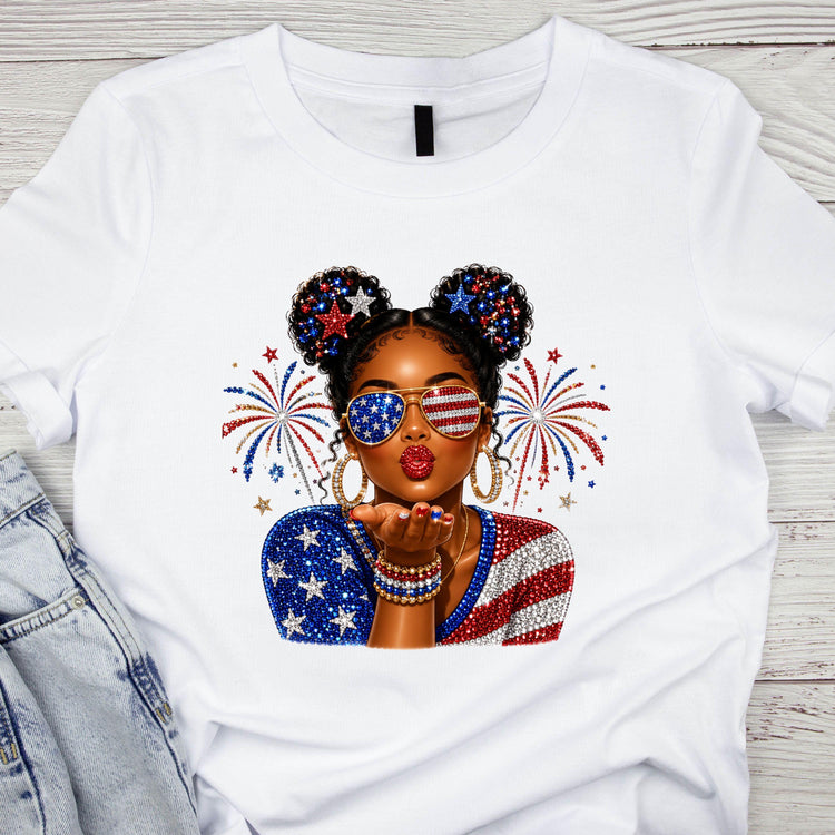4th of July Black Woman Faux Bling PNG, Faux Bling Patriotic Clipart, Black Girl Fourth of July Design - Inspired BYou Home Decor