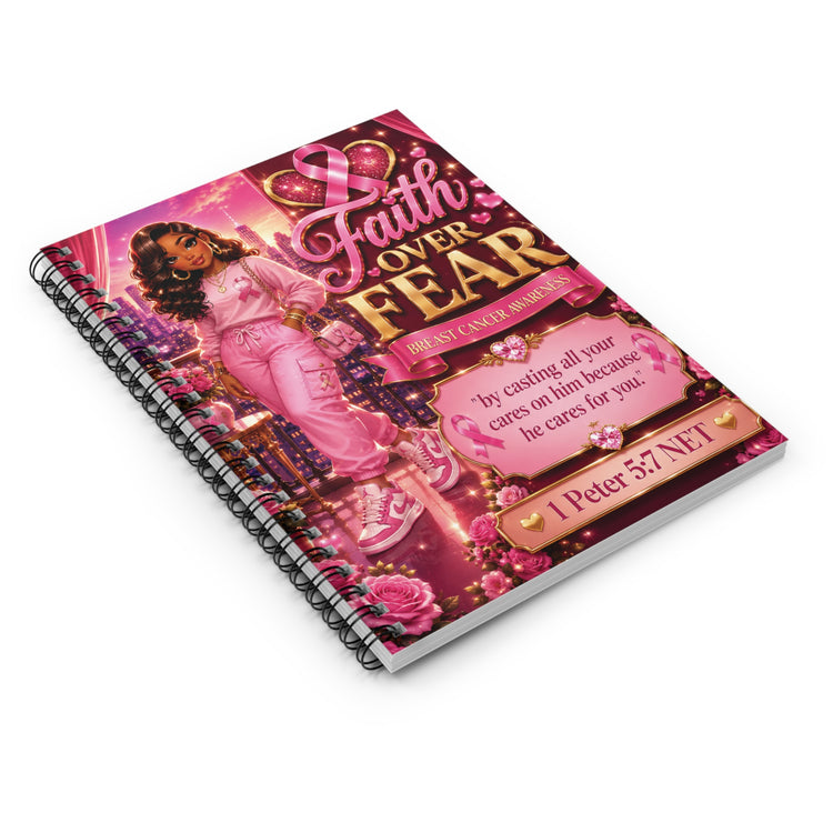 Faith Over Fear Breast Cancer Awareness Journal | Christian Pink Ribbon Notebook | Inspirational Bible Verse Journal | 1 Peter 5:7 Gift for Women