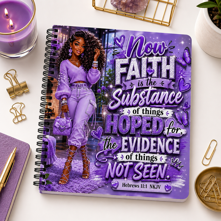 Faith Notebook — "Now Faith Is the Substance" Purple Inspirational Spiral Journal - Inspired BYou Home Decor