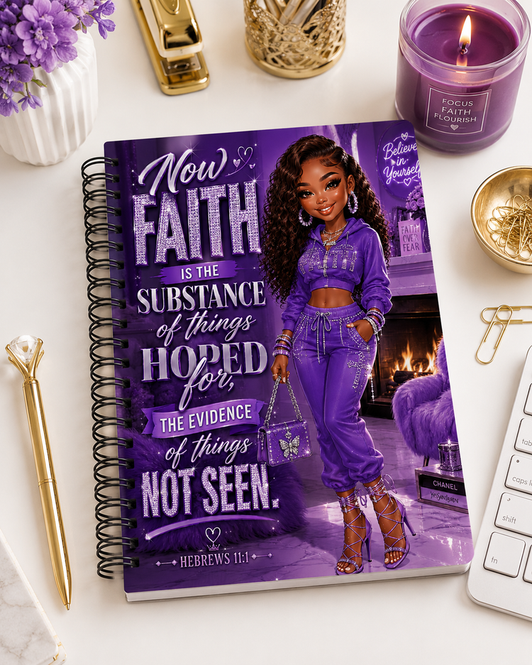 Faith Journal - "Now Faith Is the Substance" Purple Inspirational Spiral Journal - Inspired BYou Home Decor