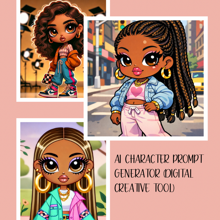 AI Character Generator Prompt Tool | Custom & Random AI Prompts | Cartoon, Bratz, Chibi, Realistic, Fantasy Generator | Digital Download - Inspired BYou Home Decor
