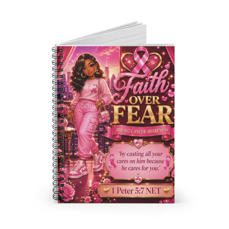 Faith Over Fear Breast Cancer Awareness Journal | Christian Pink Ribbon Notebook | Inspirational Bible Verse Journal | 1 Peter 5:7 Gift for Women