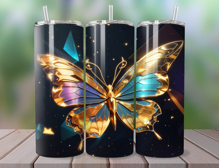 Metallic Butterfly 20 oz Skinny Tumbler Wrap | Gold 20 oz Skinny Tumbler Wrap | Butterfly 20 oz Tumbler Wrap | 3D Skinny Tumbler Wrap