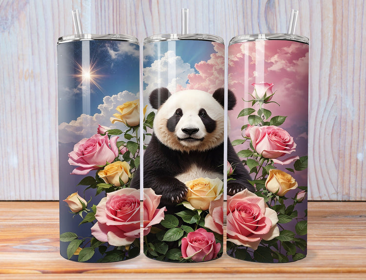 Panda 20 oz Skinny Tumbler Wrap | Flower 20 oz Skinny Tumbler Wrap | Panda and Flowers 20 oz Tumbler Wrap | 3D Skinny Tumbler Wrap