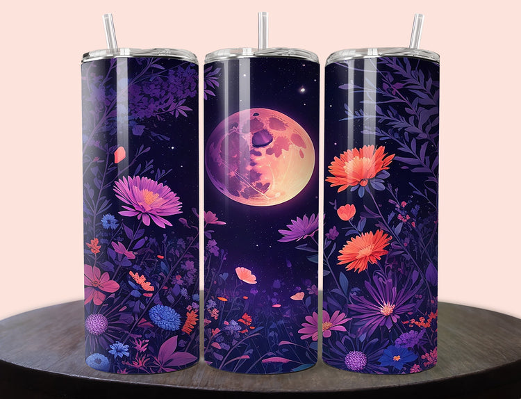 Galaxy Butterfly 20 oz Skinny Tumbler Wrap | Purple 20 oz Skinny Tumbler Wrap | Full Moon Purple 20 oz Tumbler Wrap | 3D Skinny Tumbler Wrap