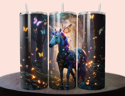 Cute Unicorn  Tumbler Wrap | Midnight Purple Forest 20 oz Tumbler Wrap | Purple Butterfly 20 oz Skinny Tumbler Wrap - Inspired BYou Home Decor