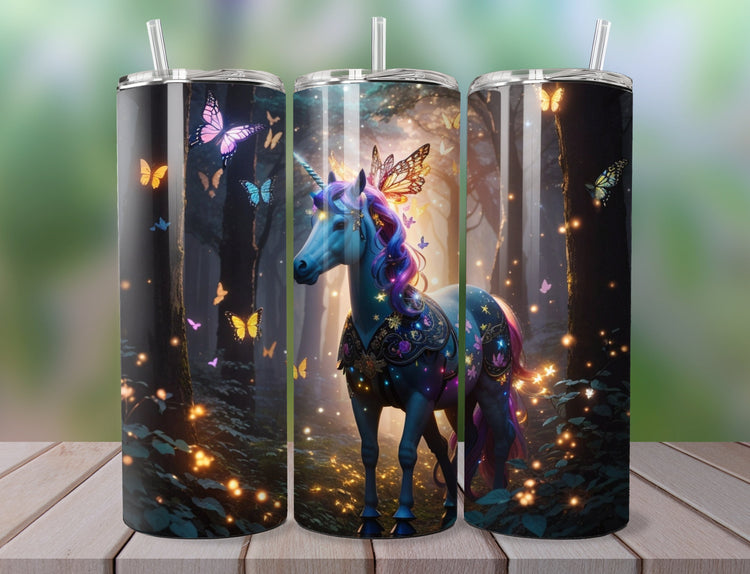 Cute Unicorn  Tumbler Wrap | Midnight Purple Forest 20 oz Tumbler Wrap | Purple Butterfly 20 oz Skinny Tumbler Wrap