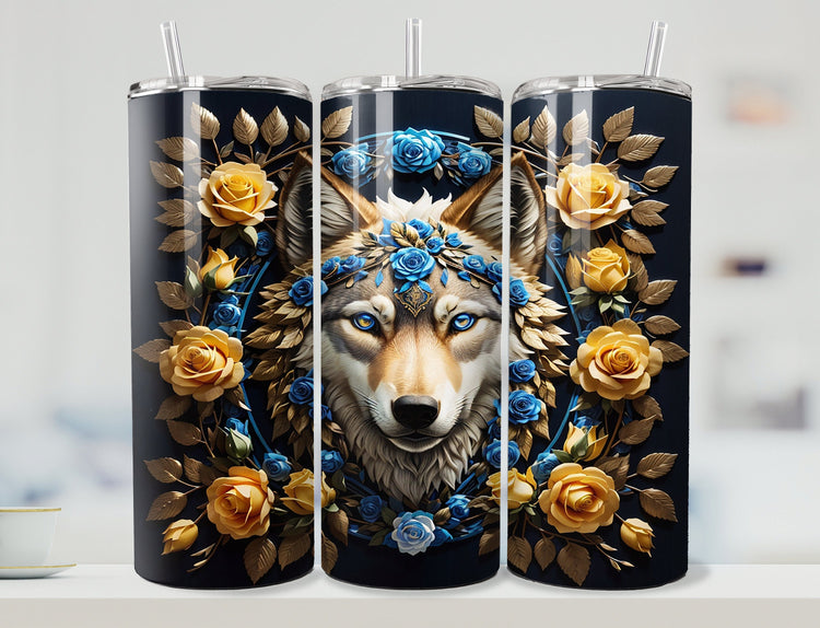 Lion Tumbler Wrap | 3d Tumbler Wrap for 20 oz Skinny Tumbler | Blue and Gold Tumbler Wrap | Blue Lion Tumbler Wrap |