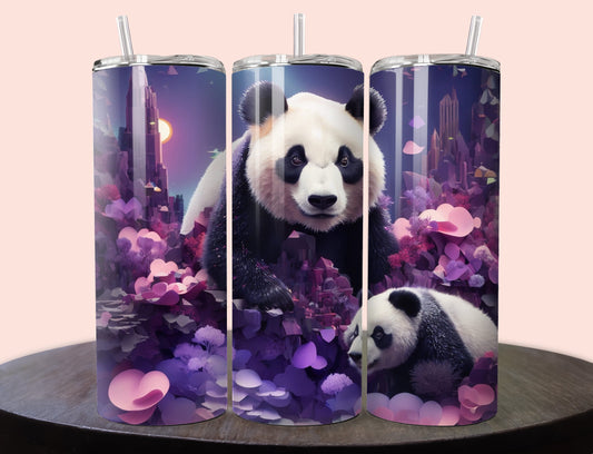 Panda 20 oz Skinny Tumbler Wrap | Panda Tumbler Wrap | Panda and Flowers Tumbler Wrap | Scenic 20 oz Tumbler Wrap | 3D Tumbler Wrap