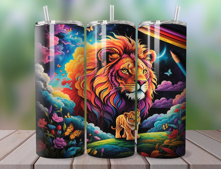 Colorful Lion Tumbler Wrap | Lion Tumbler Wrap Design | Lion 20 oz Skinny Tumbler Wrap | 3D Tumbler Wrap