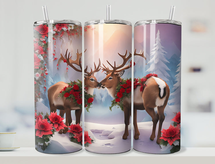 Christmas Tumbler Wrap | Reindeer Tumbler Wrap Design | Holiday 20 oz Skinny Tumbler Wrap | 3D Tumbler Wrap