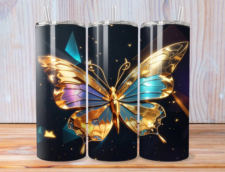 Metallic Butterfly 20 oz Skinny Tumbler Wrap | Gold 20 oz Skinny Tumbler Wrap | Butterfly 20 oz Tumbler Wrap | 3D Skinny Tumbler Wrap