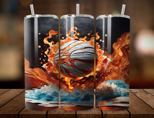 Basketball 20 oz Skinny Tumbler Wrap | Fire and Water 20 oz Skinny Tumbler Wrap | Sports 20 oz Tumbler Wrap | 3D Skinny Tumbler Wrap - Inspired BYou Home Decor