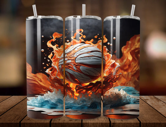 Basketball 20 oz Skinny Tumbler Wrap | Fire and Water 20 oz Skinny Tumbler Wrap | Sports 20 oz Tumbler Wrap | 3D Skinny Tumbler Wrap