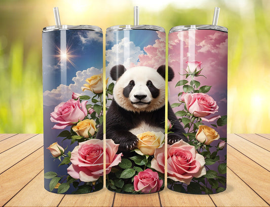 Panda 20 oz Skinny Tumbler Wrap | Flower 20 oz Skinny Tumbler Wrap | Panda and Flowers 20 oz Tumbler Wrap | 3D Skinny Tumbler Wrap