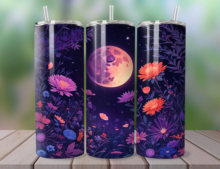 Galaxy Butterfly 20 oz Skinny Tumbler Wrap | Purple 20 oz Skinny Tumbler Wrap | Full Moon Purple 20 oz Tumbler Wrap | 3D Skinny Tumbler Wrap