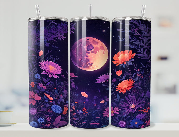 Galaxy Butterfly 20 oz Skinny Tumbler Wrap | Purple 20 oz Skinny Tumbler Wrap | Full Moon Purple 20 oz Tumbler Wrap | 3D Skinny Tumbler Wrap