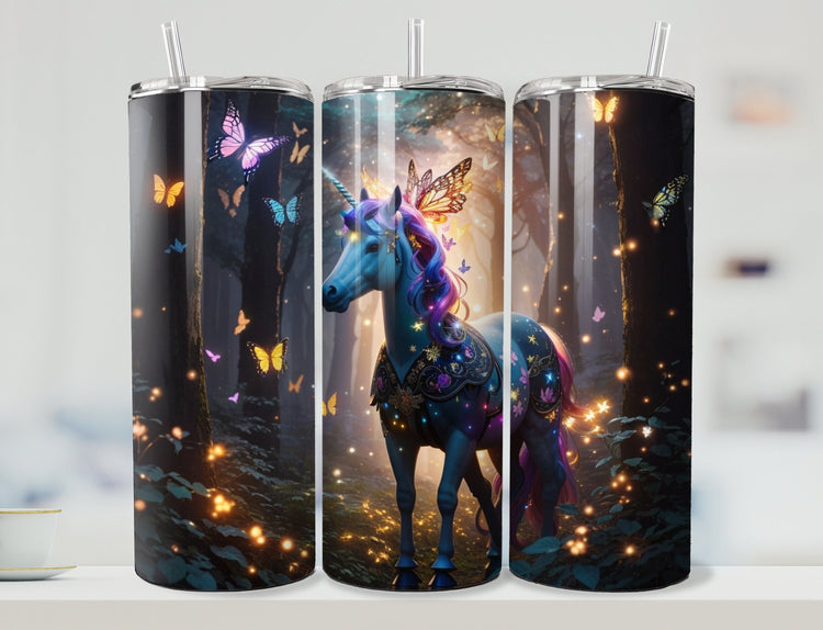 Cute Unicorn  Tumbler Wrap | Midnight Purple Forest 20 oz Tumbler Wrap | Purple Butterfly 20 oz Skinny Tumbler Wrap