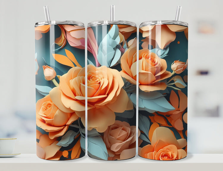 Orange Flower Bouquet Tumbler Wrap | Orange Flowers 20 oz Skinny Tumbler Wrap | 3D Skinny Tumbler Wrap 20 oz | 3D Flowers Tumbler Wrap