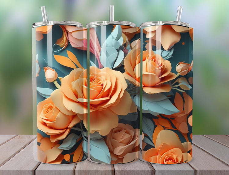 Orange Flower Bouquet Tumbler Wrap | Orange Flowers 20 oz Skinny Tumbler Wrap | 3D Skinny Tumbler Wrap 20 oz | 3D Flowers Tumbler Wrap