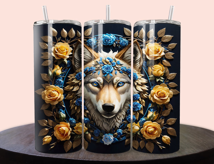 Lion Tumbler Wrap | 3d Tumbler Wrap for 20 oz Skinny Tumbler | Blue and Gold Tumbler Wrap | Blue Lion Tumbler Wrap |