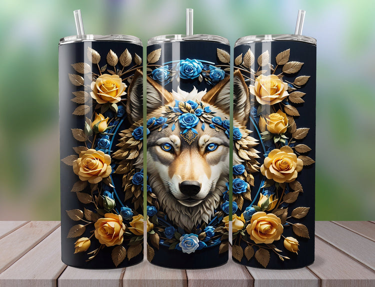 Lion Tumbler Wrap | 3d Tumbler Wrap for 20 oz Skinny Tumbler | Blue and Gold Tumbler Wrap | Blue Lion Tumbler Wrap |