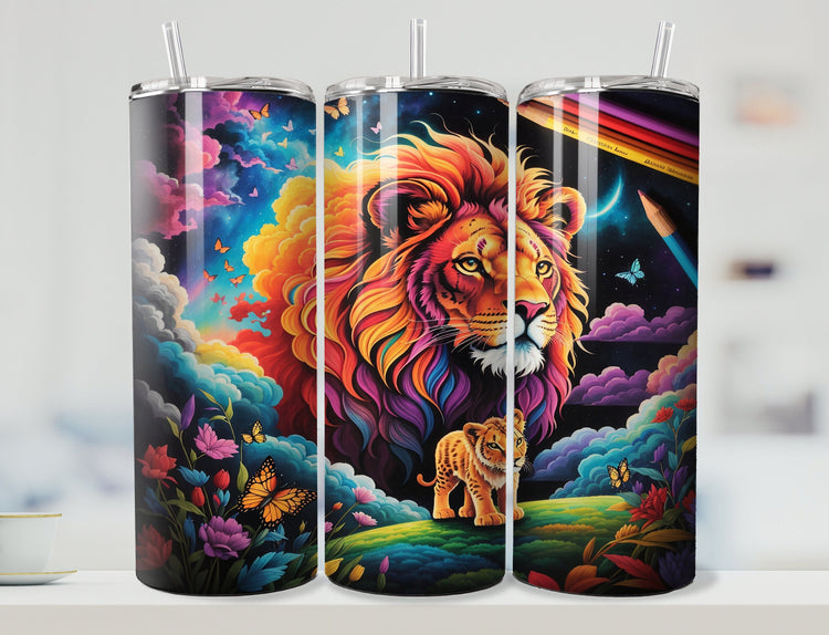 Colorful Lion Tumbler Wrap | Lion Tumbler Wrap Design | Lion 20 oz Skinny Tumbler Wrap | 3D Tumbler Wrap