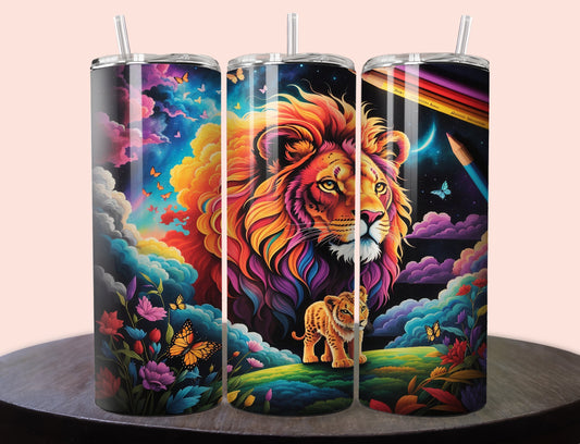 Colorful Lion Tumbler Wrap | Lion Tumbler Wrap Design | Lion 20 oz Skinny Tumbler Wrap | 3D Tumbler Wrap