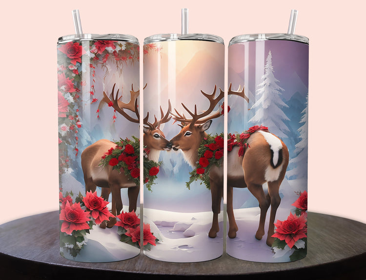 Christmas Tumbler Wrap | Reindeer Tumbler Wrap Design | Holiday 20 oz Skinny Tumbler Wrap | 3D Tumbler Wrap