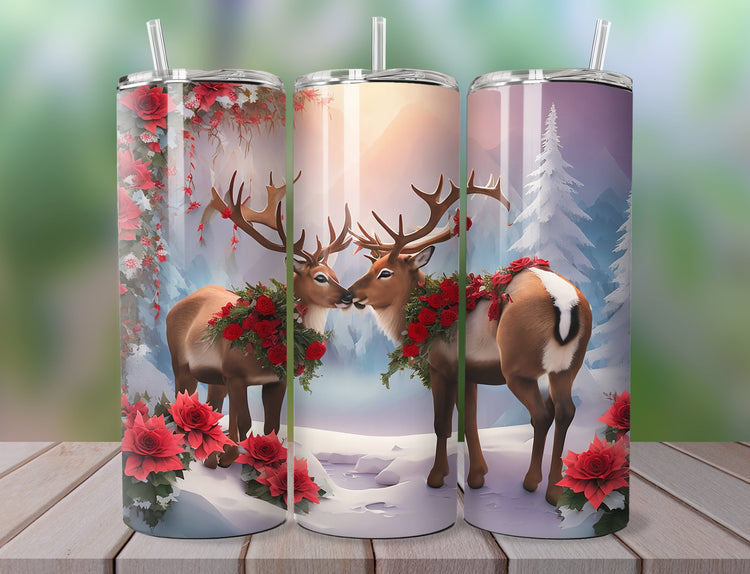 Christmas Tumbler Wrap | Reindeer Tumbler Wrap Design | Holiday 20 oz Skinny Tumbler Wrap | 3D Tumbler Wrap