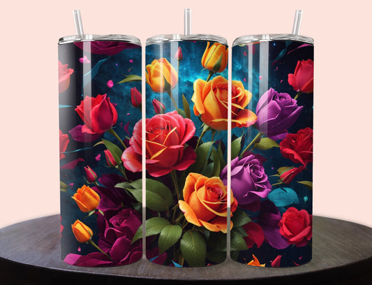 Colorful Roses Tumbler Wrap | Roses Tumbler Wrap Design | Vibrant Colorful Roses 20 oz Skinny Tumbler Wrap | 3D Tumbler Wrap