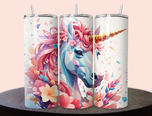 Unicorn Tumbler Wrap | Pretty Unicorn Tumbler Wrap Design | Colorful Unicorn 20 oz Skinny Tumbler Wrap | 3D Tumbler Wrap