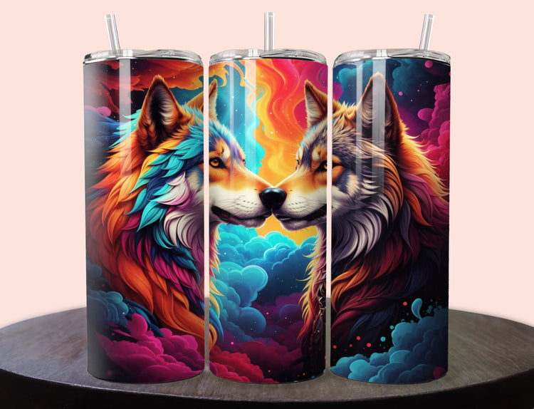 Colorful Wolves Tumbler Wrap | Wolf Tumbler Wrap Design | Colorful Wolf 20 oz Skinny Tumbler Wrap | 3D Tumbler Wrap